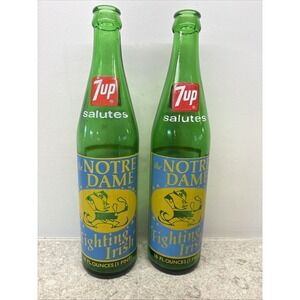 Vintage Two 7 Up Bottle Notre Dame Fighting Irish 1973 National Champions